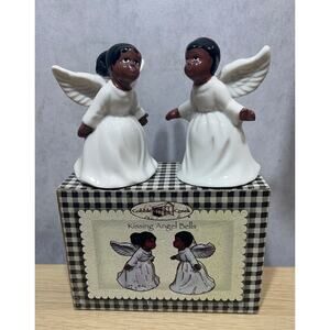 Cobble Creek Kissing Angels Bells African American Boy & Girl New In Box